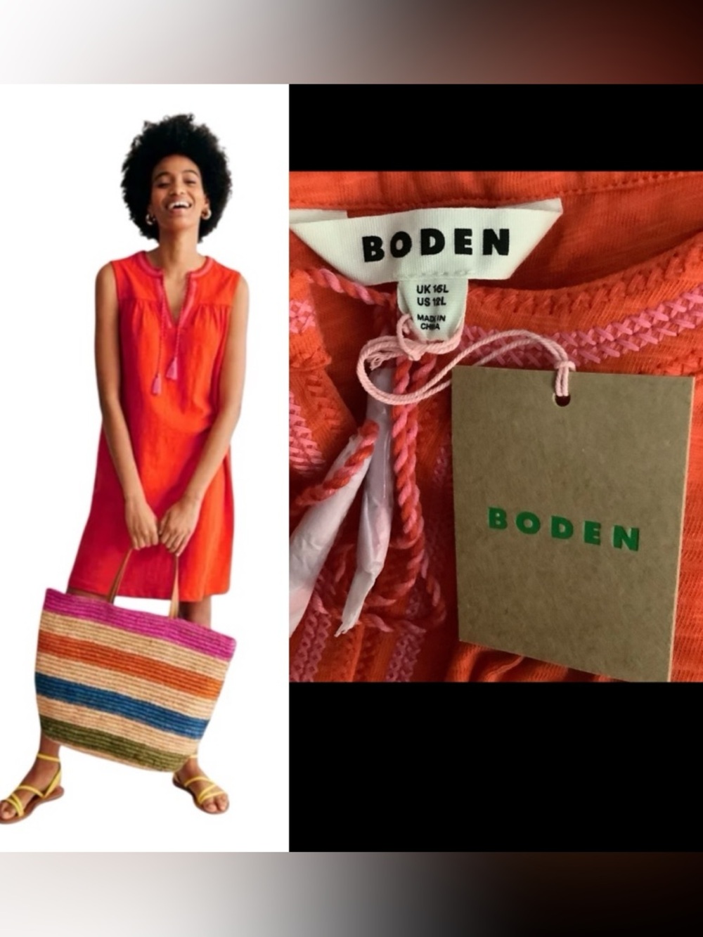 BODEN‎ NWT Nadine Notch ORANGE SLEEVELESS  Cotton Dress. SIZE 12